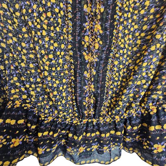 Free People If I Had You Top Size M Floral Beaded Embellished Boho Peplum Sheer - Picture 4 of 10